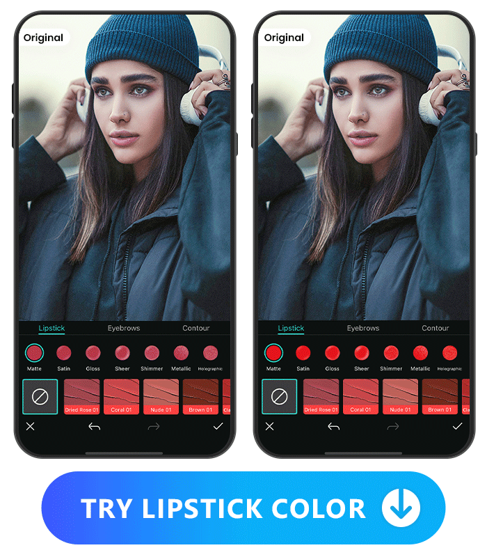 change lipstick color and lipstick texture UI of PhotoDirector